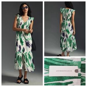 Anthropologie Green and white Maxi Dress